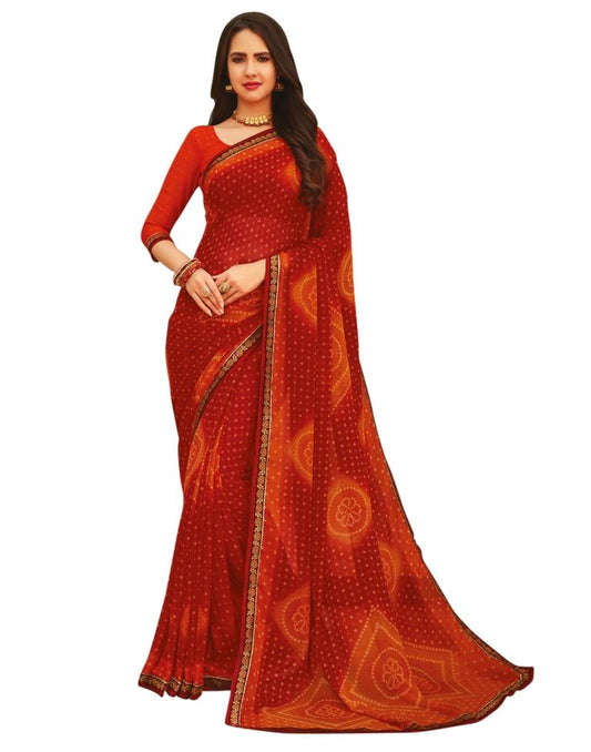 Blood Red Coloured Chiffon Printed Casual saree | Leemboodi
