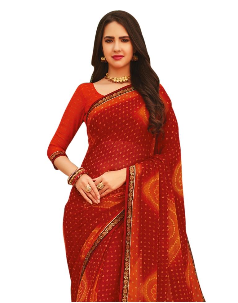 Blood Red Coloured Chiffon Printed Casual saree | Leemboodi