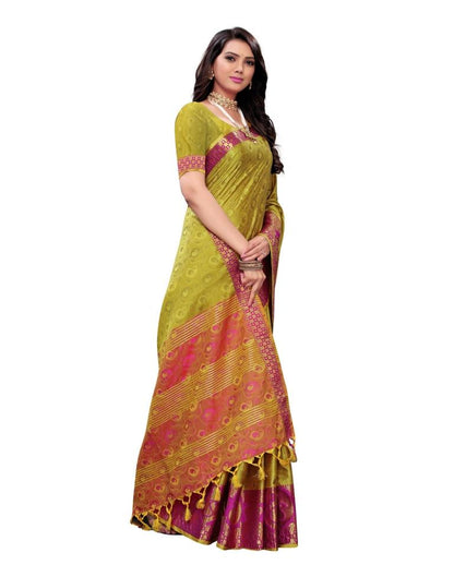 Cadmium Yellow Coloured Poly Silk Jacquard Partywear saree | Leemboodi