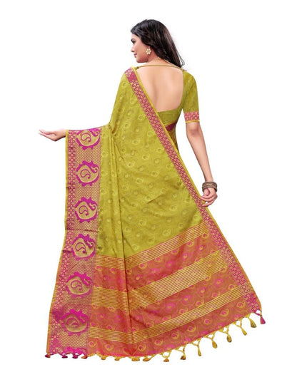 Cadmium Yellow Coloured Poly Silk Jacquard Partywear saree | Leemboodi