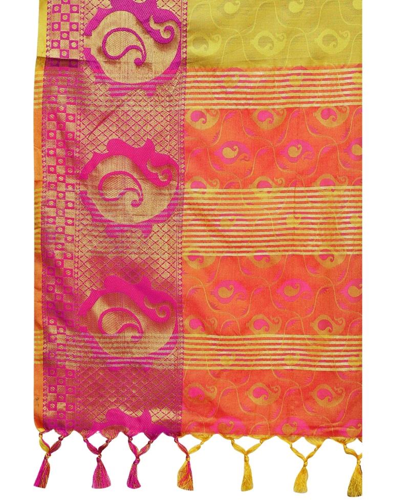 Cadmium Yellow Coloured Poly Silk Jacquard Partywear saree | Leemboodi