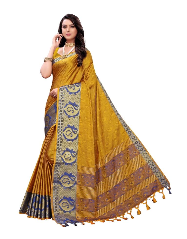 Gold Orange Coloured Poly Silk Jacquard Partywear saree | Sudathi