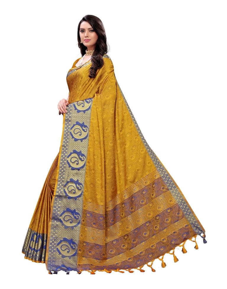 Gold Orange Coloured Poly Silk Jacquard Partywear saree | Sudathi