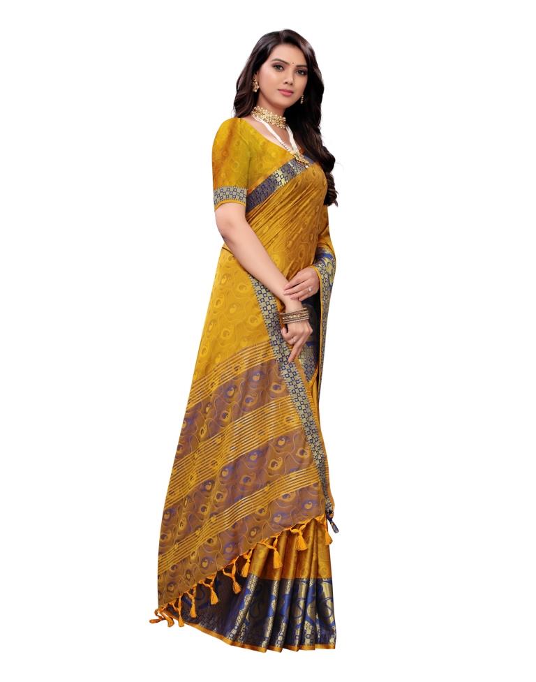 Gold Orange Coloured Poly Silk Jacquard Partywear saree | Sudathi