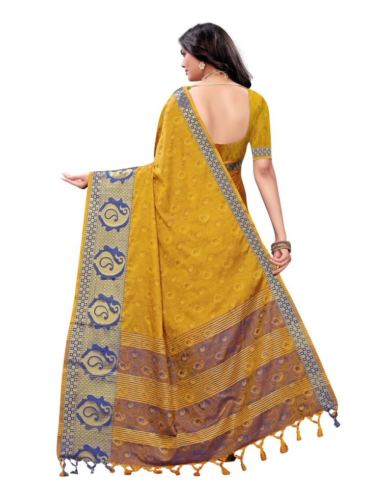 Gold Orange Coloured Poly Silk Jacquard Partywear saree | Sudathi