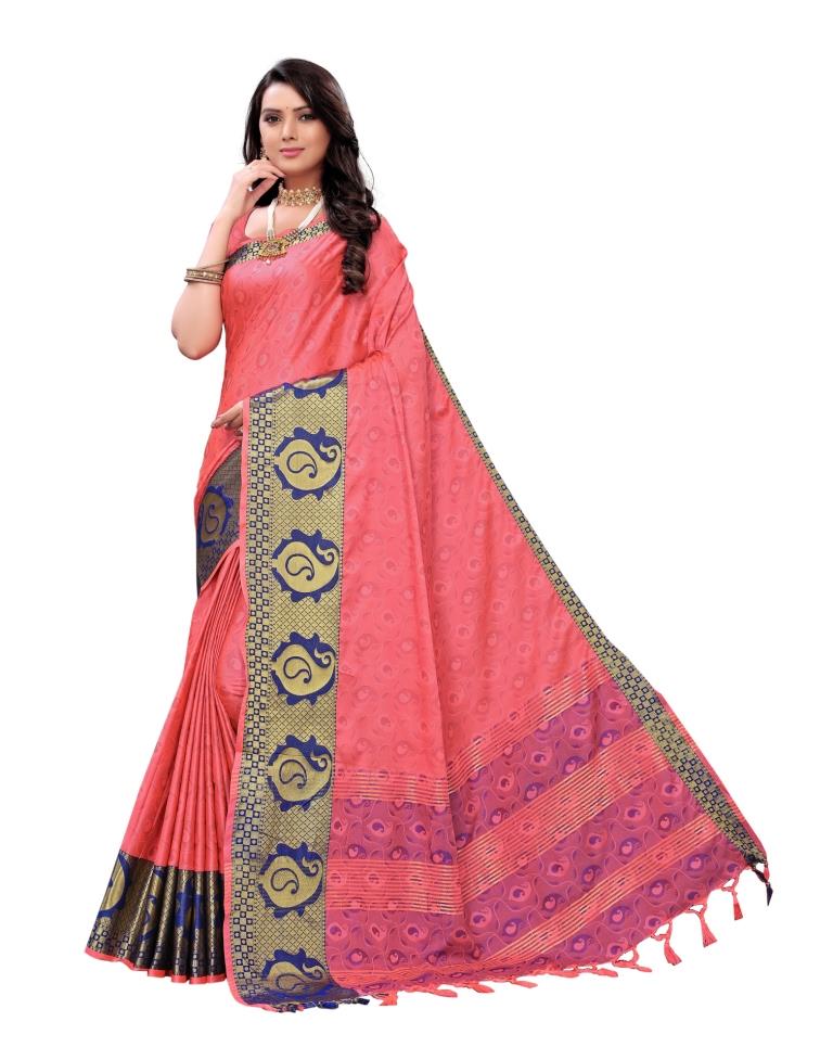 Brink Pink Coloured Poly Silk Jacquard Partywear saree | Sudathi