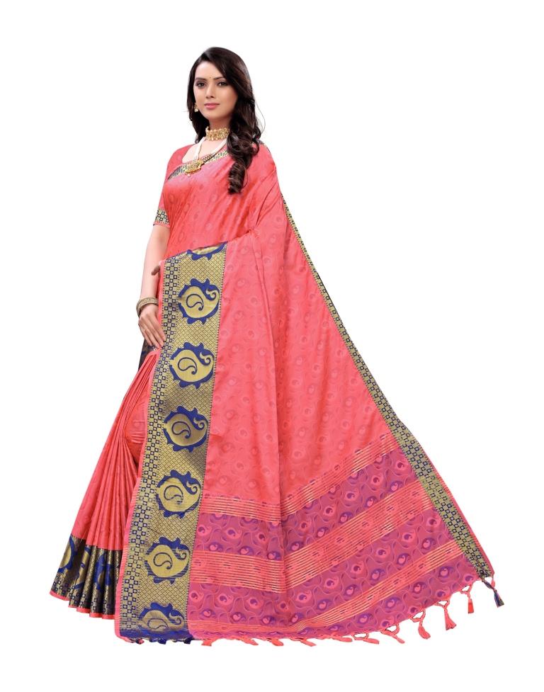 Brink Pink Coloured Poly Silk Jacquard Partywear saree | Sudathi