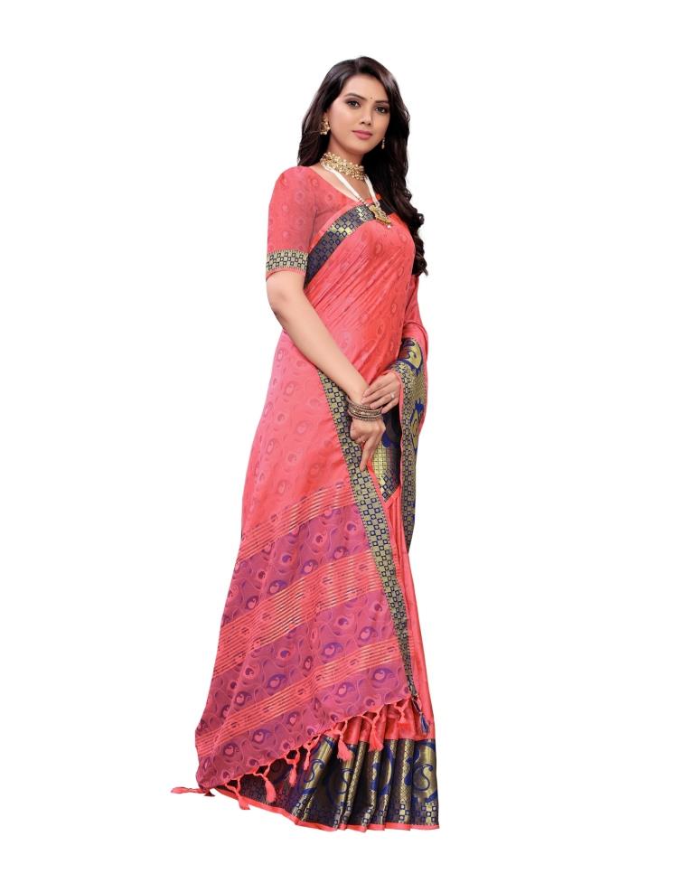 Brink Pink Coloured Poly Silk Jacquard Partywear saree | Sudathi