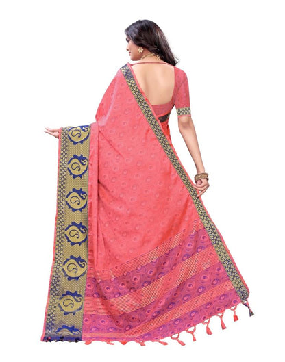 Brink Pink Coloured Poly Silk Jacquard Partywear saree | Sudathi