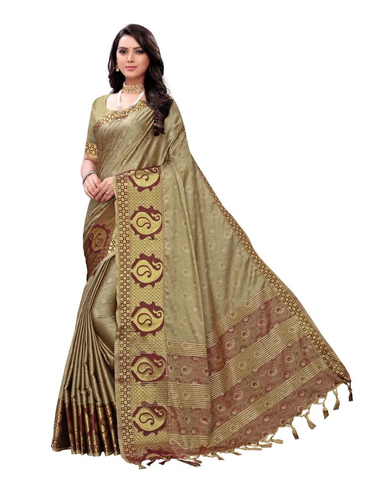 Beige Coloured Poly Silk Jacquard Partywear saree | Sudathi