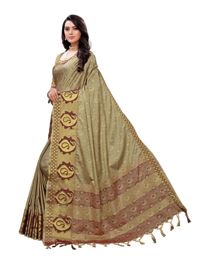 Beige Coloured Poly Silk Jacquard Partywear saree | Sudathi