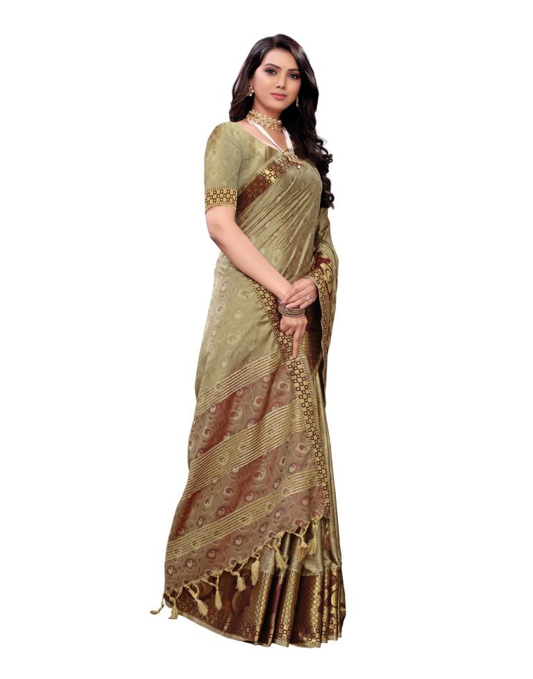 Beige Coloured Poly Silk Jacquard Partywear saree | Sudathi