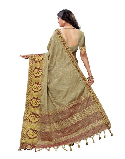 Beige Coloured Poly Silk Jacquard Partywear saree | Sudathi