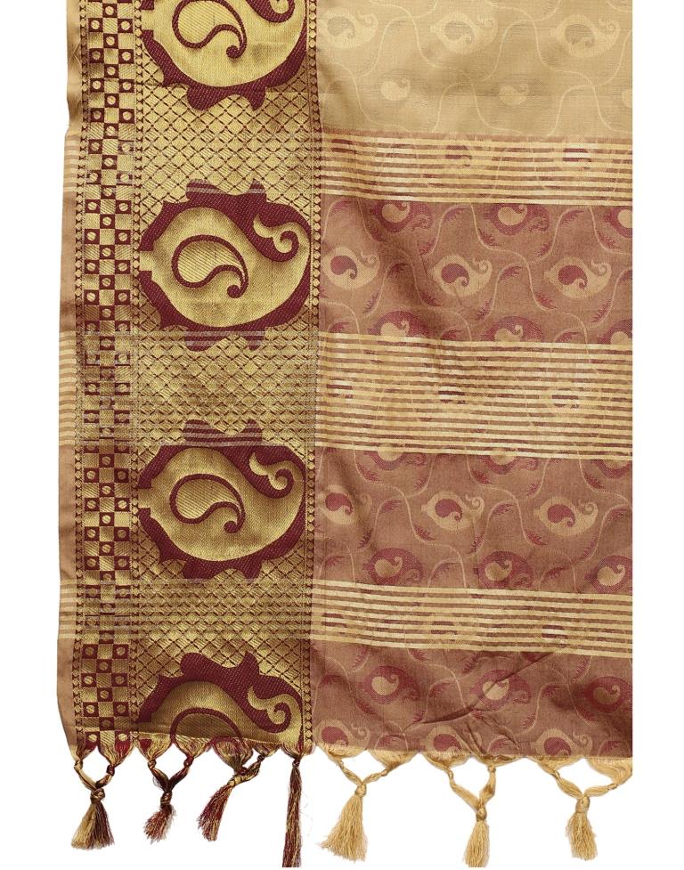 Beige Coloured Poly Silk Jacquard Partywear saree | Sudathi