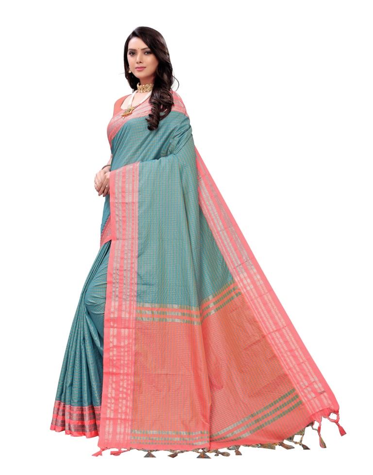 Deep Sky Coloured Poly Silk Jacquard Partywear saree | Leemboodi