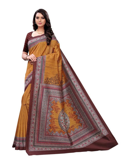Orange  Printed Silk Saree