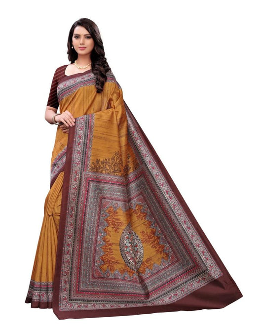 Orange  Printed Silk Saree