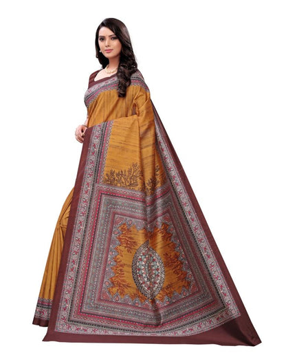 Orange  Printed Silk Saree