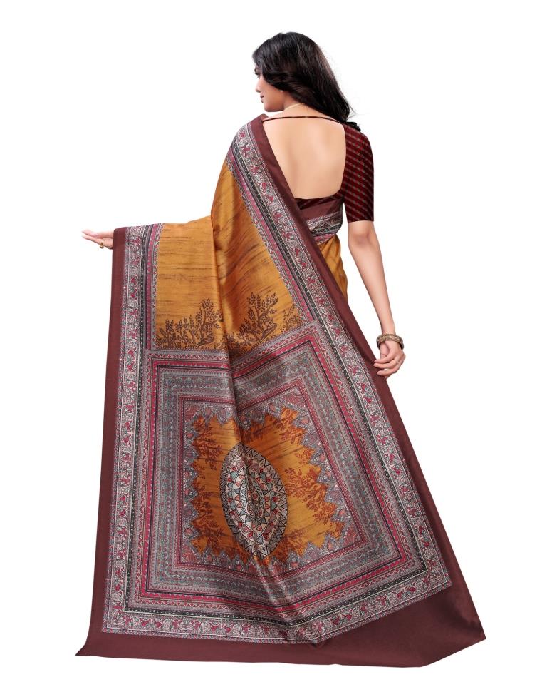 Orange  Printed Silk Saree