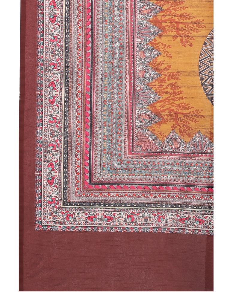 Orange  Printed Silk Saree