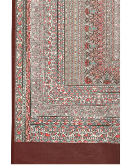 Brown  Printed Silk Saree