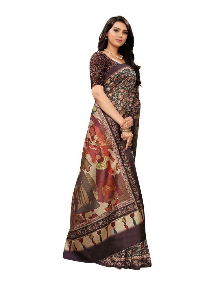 Emerald Green Printed Silk Saree