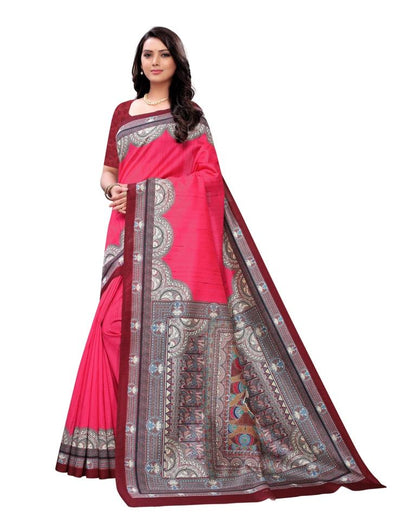 Pink  Printed Silk Saree