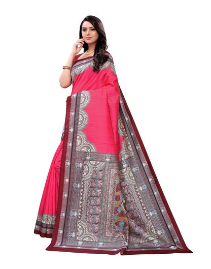 Pink  Printed Silk Saree