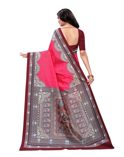 Pink  Printed Silk Saree