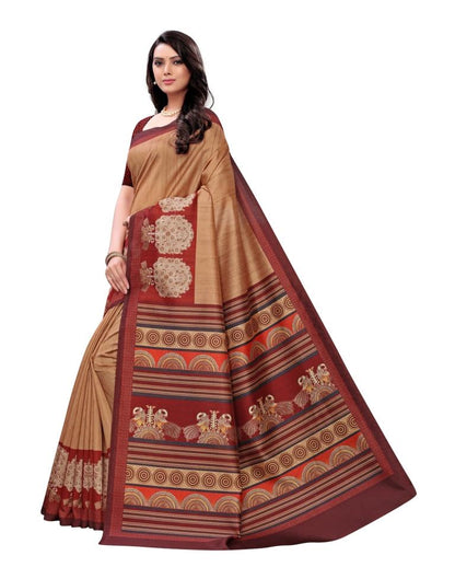 Brown  Printed Silk Saree