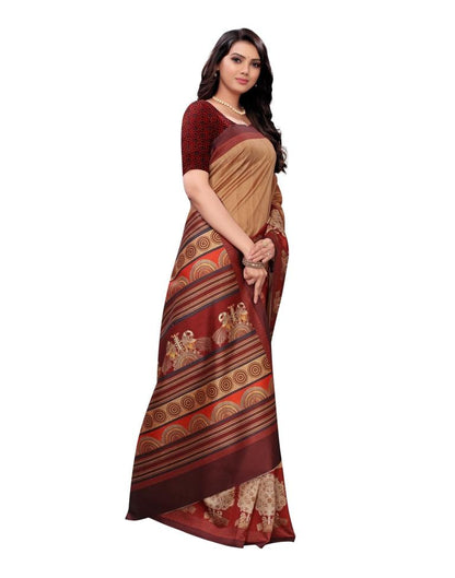 Brown  Printed Silk Saree