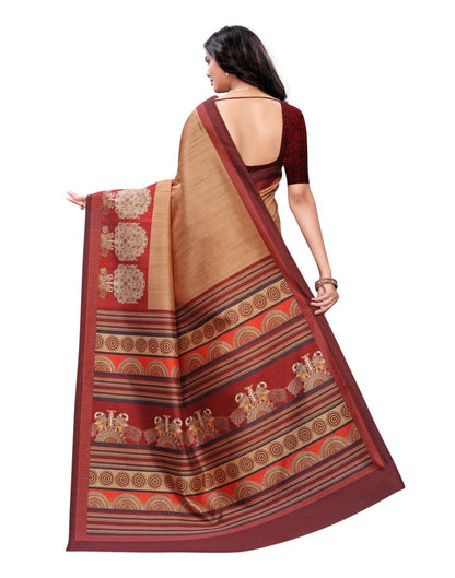 Brown  Printed Silk Saree