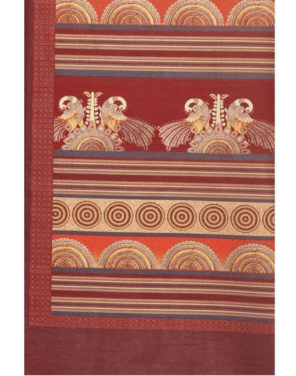 Brown  Printed Silk Saree