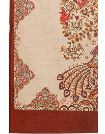 Warm Beige Coloured Digital Printed Silk Saree | Leemboodi