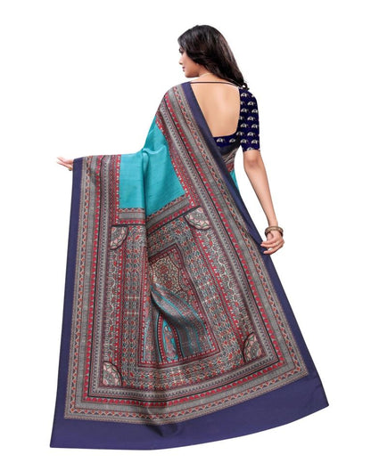 Torquise Blue Coloured Poly Silk Digital Printed Partywear saree | Sudathi