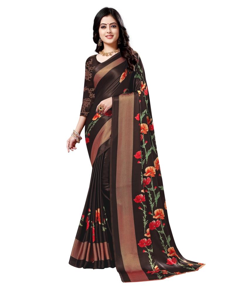 Brown Coloured Crepe Printed Partywear saree | Leemboodi