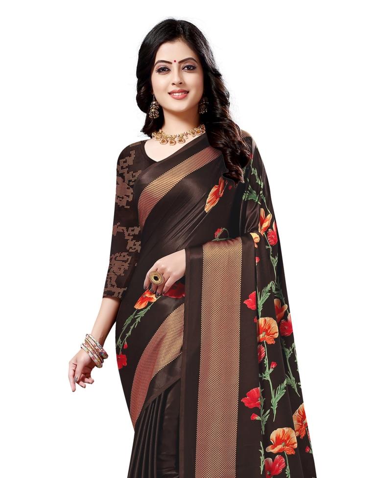 Brown Coloured Crepe Printed Partywear saree | Leemboodi