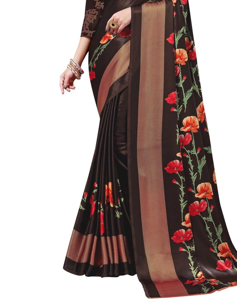 Brown Coloured Crepe Printed Partywear saree | Leemboodi
