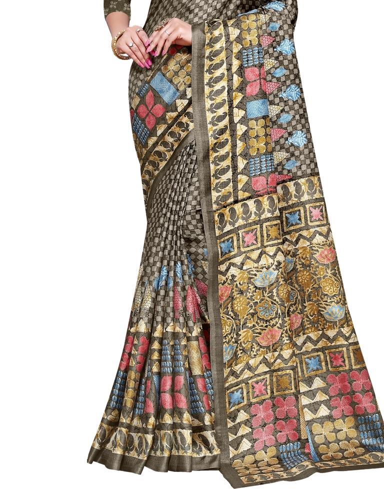 Beige Coloured Poly Silk Printed Partywear saree | Leemboodi