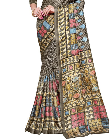 Beige Coloured Poly Silk Printed Partywear saree | Leemboodi