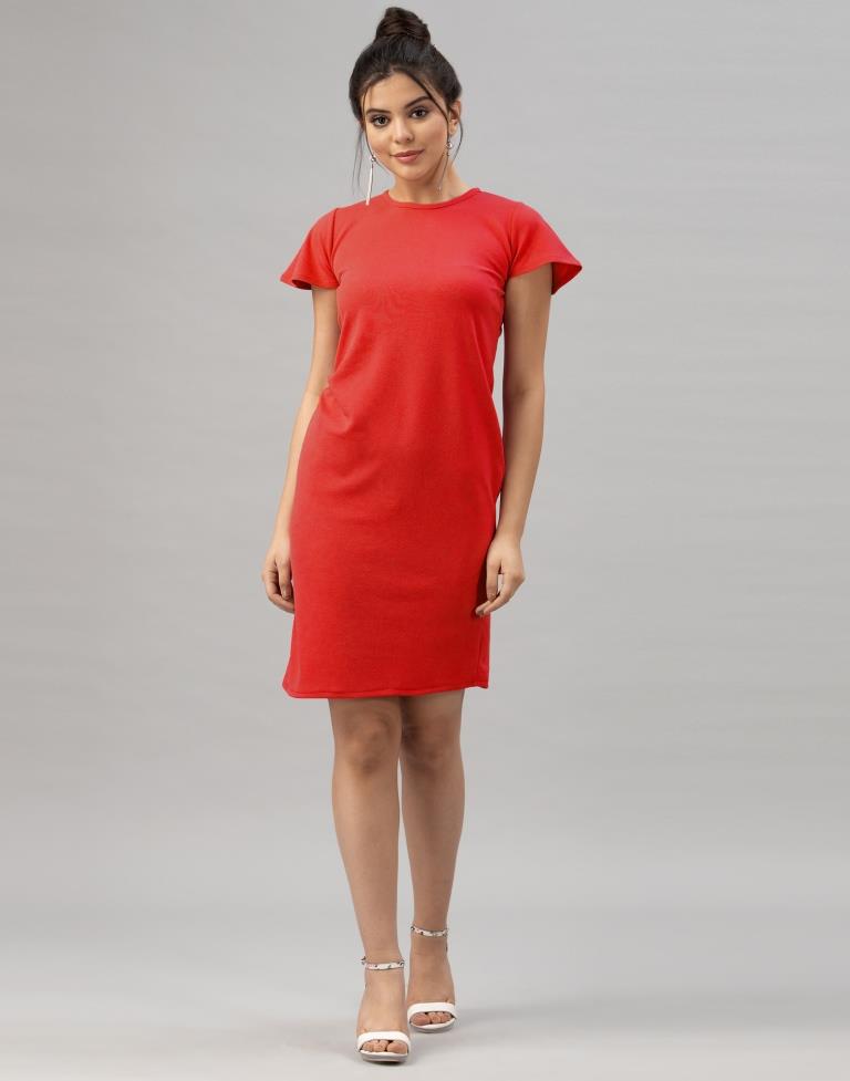 Epitome Red Coloured Knitted Lycra Dress | Leemboodi