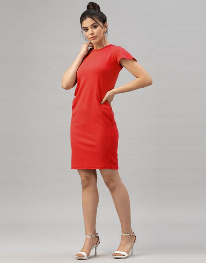 Epitome Red Coloured Knitted Lycra Dress | Leemboodi