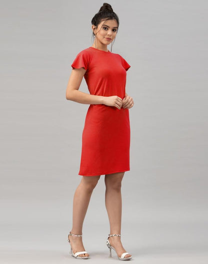 Epitome Red Coloured Knitted Lycra Dress | Leemboodi