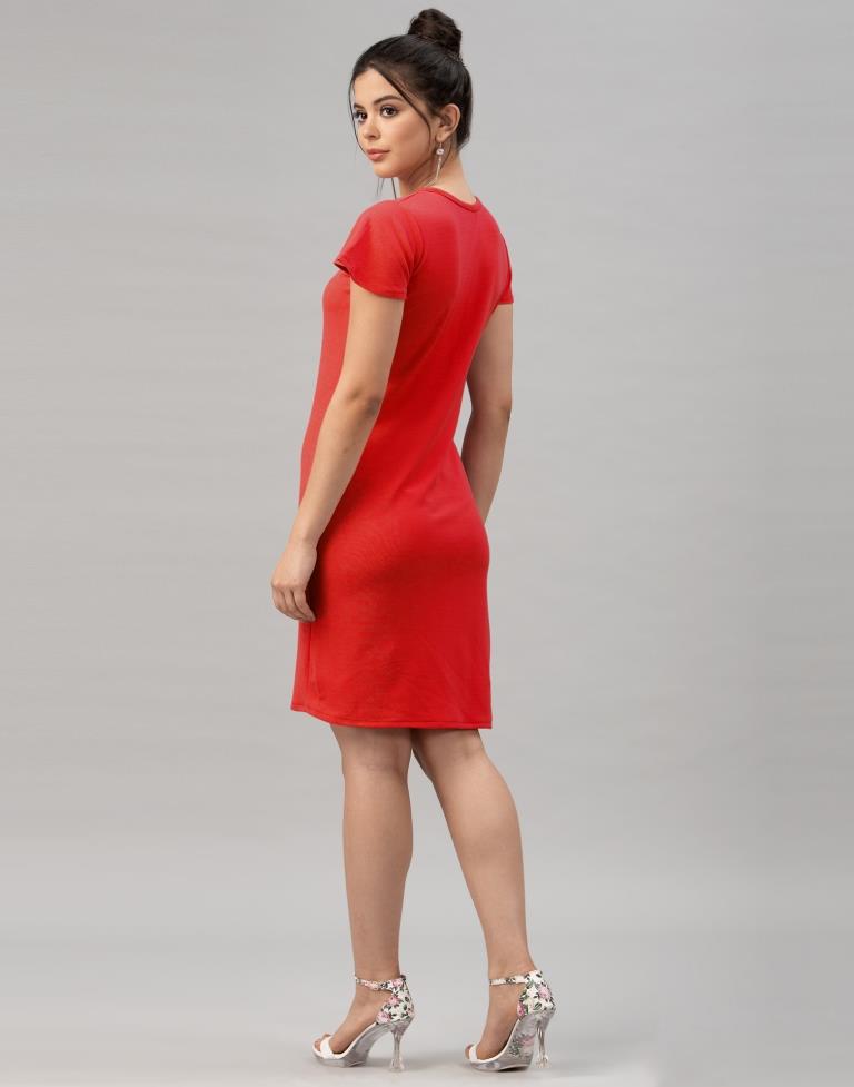 Epitome Red Coloured Knitted Lycra Dress | Leemboodi