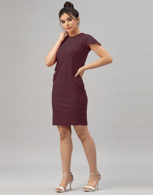 Idyiic Dark Brown Coloured Knitted Lycra Dress | Leemboodi