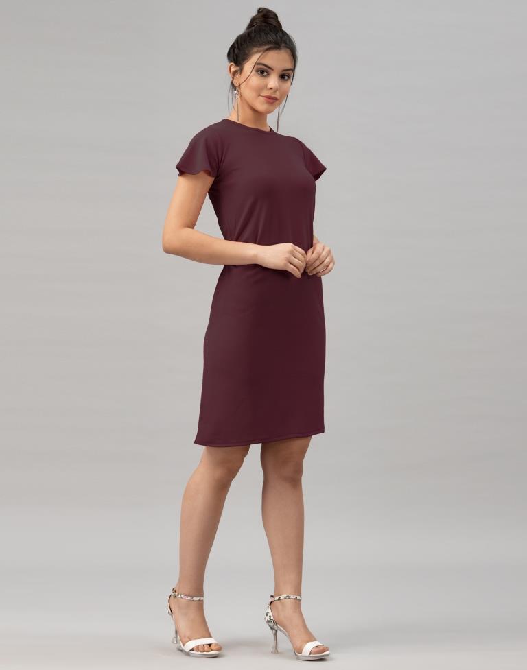 Idyiic Dark Brown Coloured Knitted Lycra Dress | Leemboodi