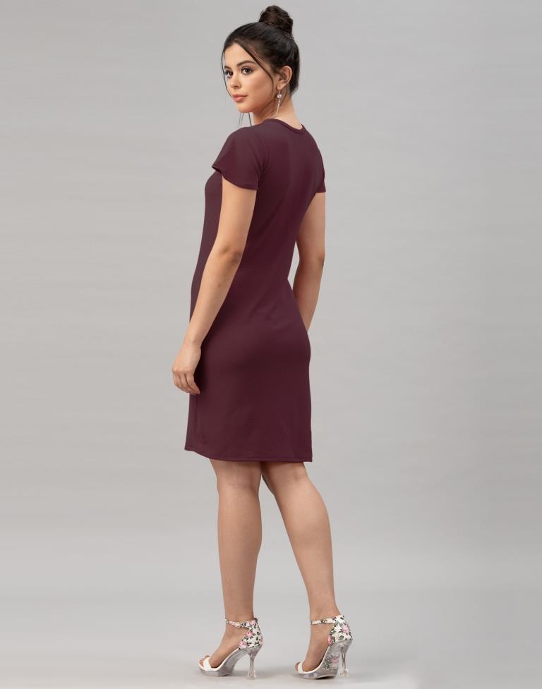 Idyiic Dark Brown Coloured Knitted Lycra Dress | Leemboodi