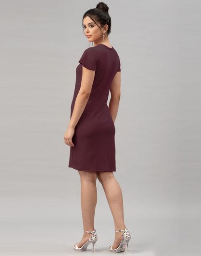 Idyiic Dark Brown Coloured Knitted Lycra Dress | Leemboodi