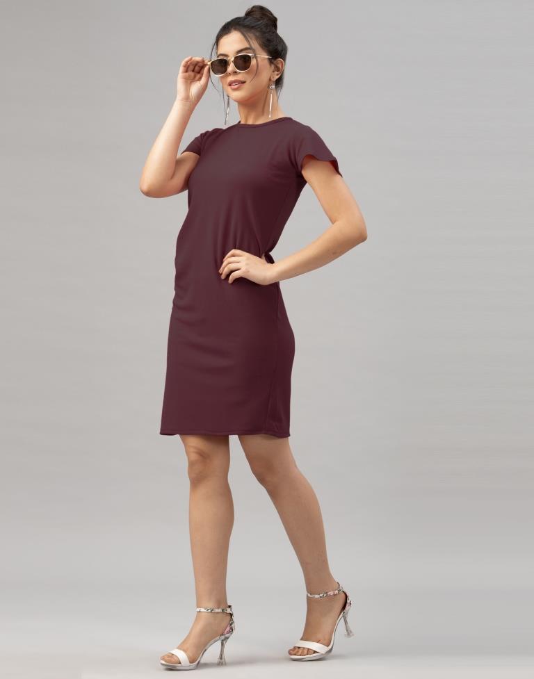 Idyiic Dark Brown Coloured Knitted Lycra Dress | Leemboodi