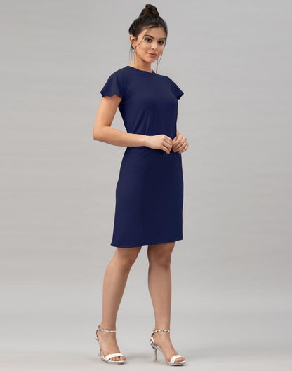 Sleek Navy Blue Coloured Knitted Lycra Bodycon | Sudathi
